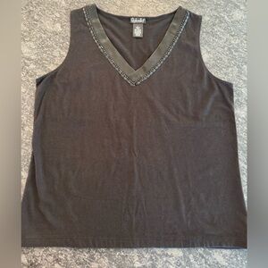 Rafaella Black Tank Top with Beaded V-Neck